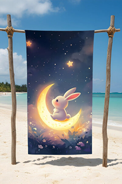 BETHA Moon and Rabbit Patterned Cotton Beach Towel – Patterned Design – 75X150 cm