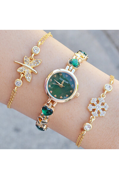 istanbul form Gold Taşlı Metal Kordon Kadın Saat Kombini 3579