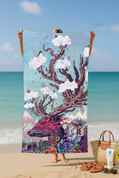 BETHA Deer Printed Cotton Beach Towel – Patterned Design – 75X150 cm