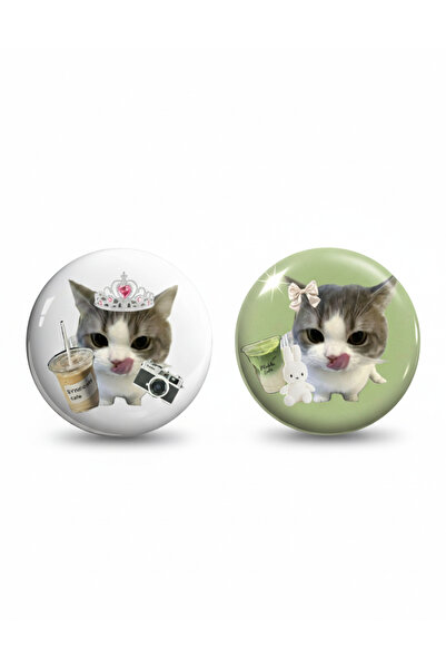 Fivy 2’li set Matcha & Latte İçen Kedi Rozet