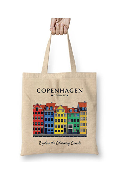 Toyaso حقيبة تسوق من القماش الأبيض من كوبنهاغن كوبنهاغن دنمارك بمقبض طويل حقيبة تسوق للشاطئ