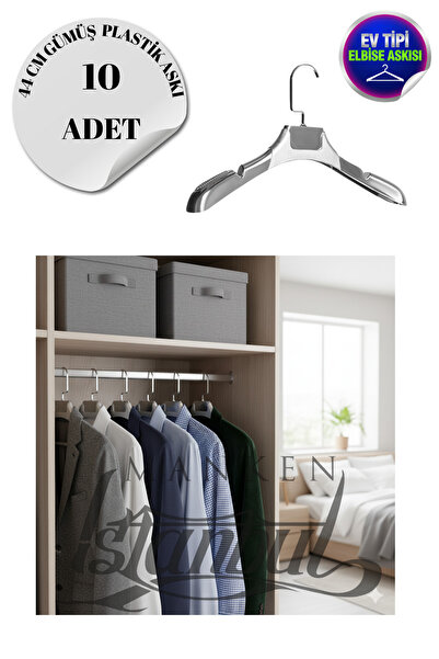 Manken İstanbul 10 ΤΕΜ. Οικιακός Ασημένιος Πλαστικός Κρεμάστρα Ρούχων 44 εκ. ...