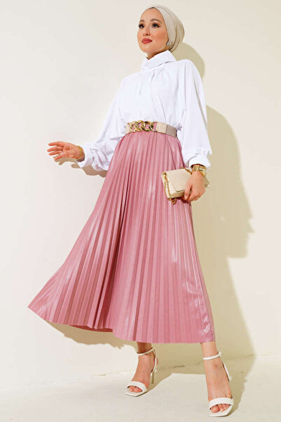 MODA Leather Look Pleated Skirt