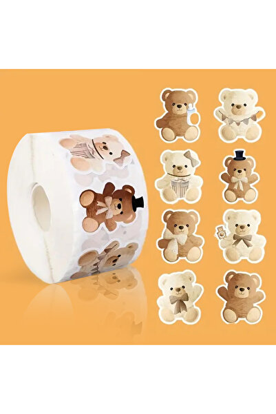 hdcw 500 ADET 3cm RULO YAPIŞKANLI SEVİMLİ AYILAR TASARIMLI STICKER ETİKET HEDİYE PAKETLEME