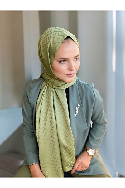 Loren İPEKSİ JAKAR ŞAL LABİRENT DESEN YAĞ YEŞİLİ
