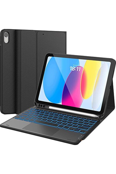 HYX حافظة لجهاز iPad من الجيل العاشر مع لوحة مفاتيح وإضاءة خلفية بـ 7 ألوان ولوحة تتبع متعددة اللمس، قابلة للطي