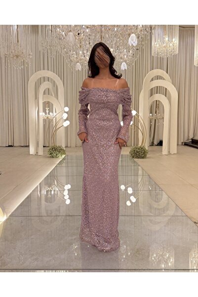 Generic Off-shoulder long evening dress with sequins and long sleeves