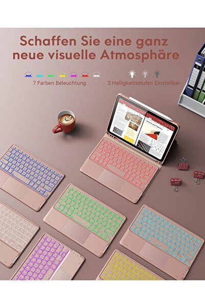 HYX حافظة مع لوحة مفاتيح لجهاز iPad الجيل العاشر/الجيل الحادي عشر A16 2025، إضاءة 7 ألوان، متعددة