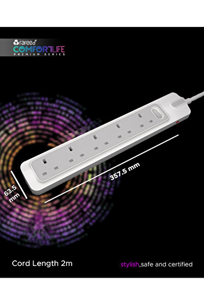 RAFEED Power Extension Cable 2 Meter 5 Sockets 230 V 13 A UK type 2990W