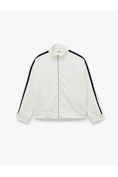 Koton detaliu cu dungi guler ridicat Femei Alb cu fermoar Swea tricou 6Wak100...