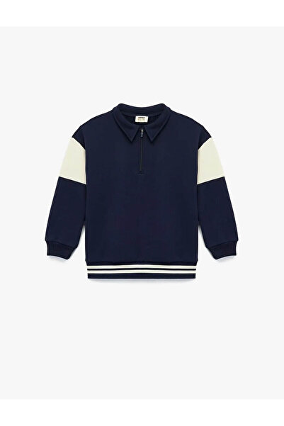 Koton Φούτερ για αγόρια με λεπτομέρεια με φερμουάρ, γιακά πόλο, μπλε ναυτικό 6Wkb10195Tk