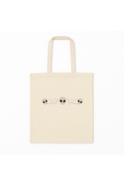 SHOPIENS Geanta tote brodata Halloween model Skull bej