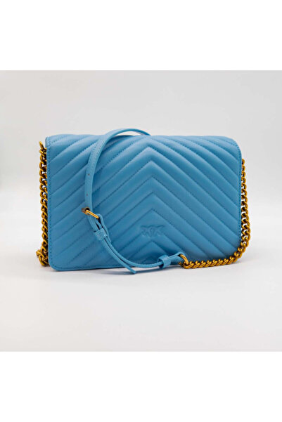 PİNKO Geantă LOVE CLICK CLASSIC SHEEP NAPPA CHEVRON ALBASTRU DESCHIS