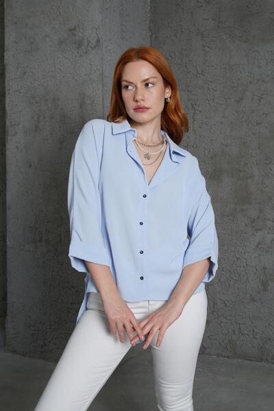 Kanonik Education Baby Blue Shirt with Sleeve Fold Detail