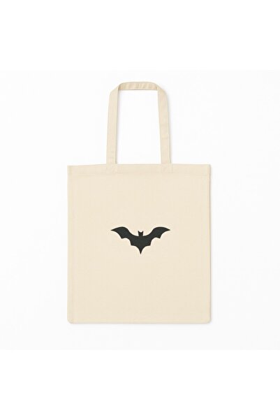 SHOPIENS Geanta tote brodata Halloween model Black Bat bej