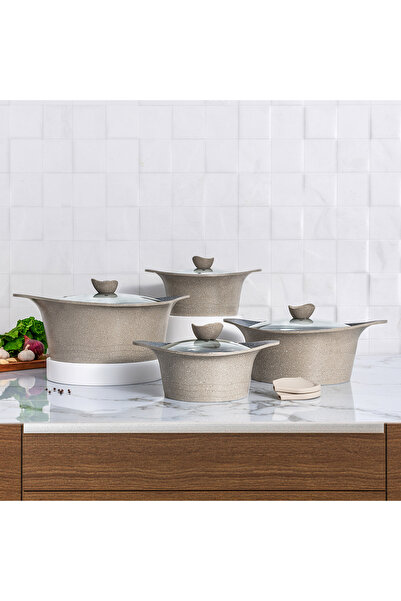 Alberto طقم أواني طهي من الألمنيوم، 8 قطع، بني فاتح