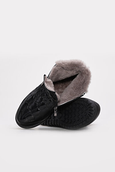 Ayakkabıhane Cizme negre de damă, cu blană la interior și piele naturală de c...