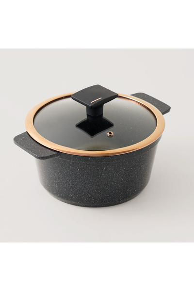 Alberto طاجن ألومنيوم بغطاء زجاجي 6.7 لتر، أسود