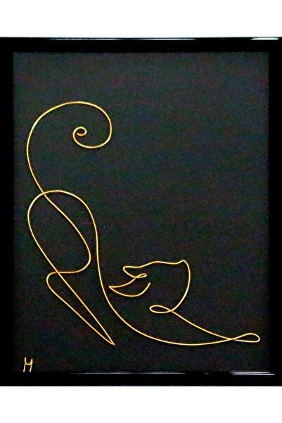 Arta Sarmei Pisica destinsa, sculptură din sârmă continuă aurie