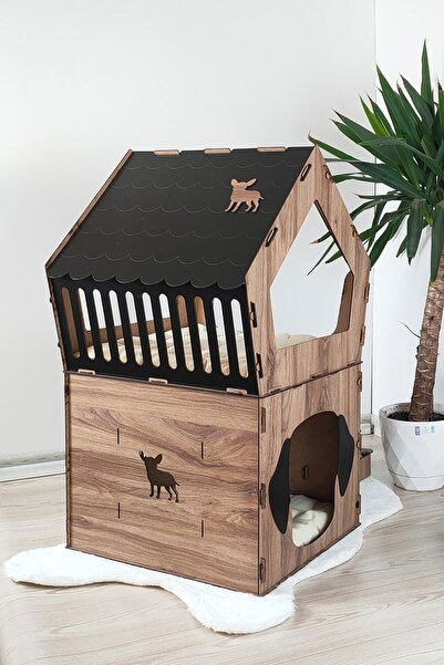 AboutThePerfect Siyah küçük ve büyük ırk köpekler için geniş teraslı kulübe, 5kg ve üzeri köpekler için