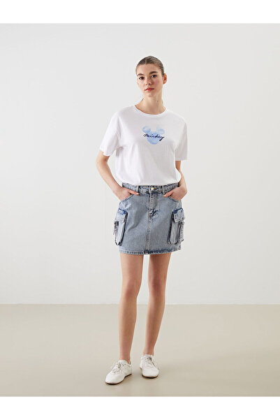 LC Waikiki MG TREND'EN Μπλε Στενή Μίνι Τζιν Φούστα