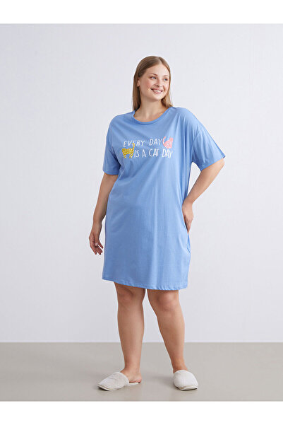 LC Waikiki Yeni Sezon Bisiklet Yaka Baskılı Kadın Gecelik