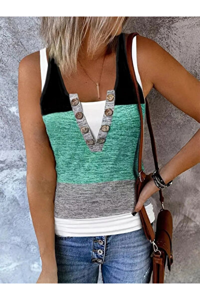 ARONA Mdb Women's V-Neck Front Buttoned Viscose Blouse