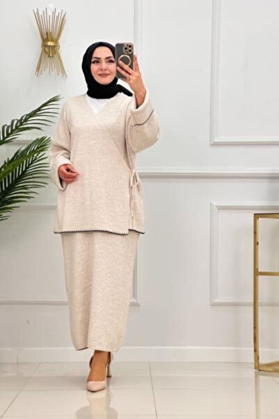 Enans Design طقم تونيك وتنورة ثنائي K بأزرار على الجهتين ميموزا