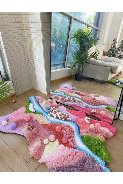 MOD10 Desenli El Yapımı Tufting Halı – 45x75 cm Özel Tasarım Dekoratif Masa &...