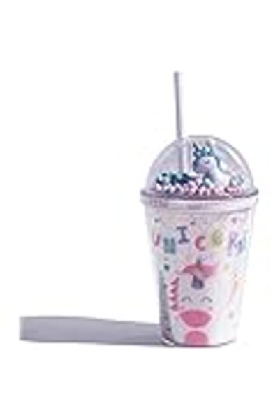 BLUE CORAL Cartoon Cute Rainbow Cup with Straw Girl Water Bottle Double Plastic BPA Free cute Juice