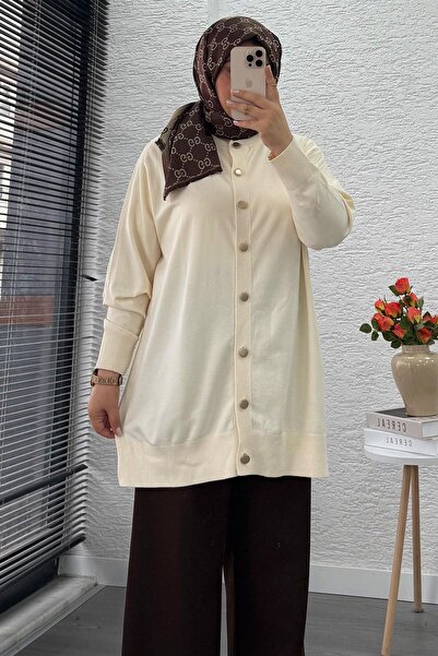 MELEK ARAZ Жіноча туніка з мереживом та ґудзиками по всій довжині – Екрю