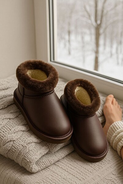 BellaPiede Kadın Kahverengi Kürklü Sıcak Tutan Kışlık Bot – Su Geçirmez Taban...