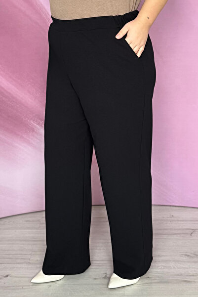 MOSK Pantalon clasic negru din crep elastic
