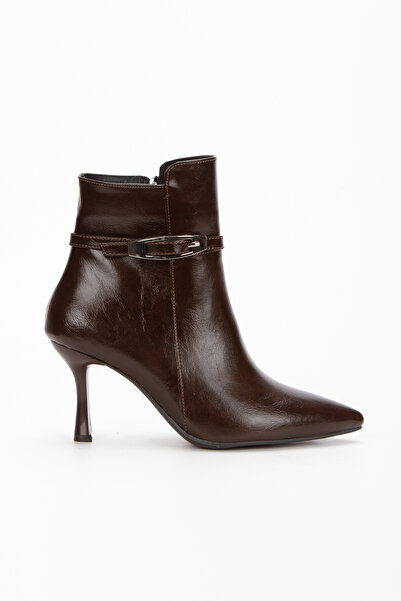 KAYRA VARDAR SHOES Şık Tokalı Fermuarlı 8 cm İnce Topuklu Bot