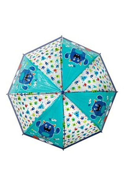 OEM Rain Umbrella Automatic Cane Transparent Colorful with Monster Pattern for Kids 66 cm