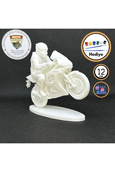 MotoGarage 3D Racing Motorcu Ön Kaldıran Biblo – Beyaz 1:18 Ölçek Dekoratif F...