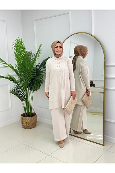 Enans Design Set pantaloni tunică cu guler polo și detaliu cu nasturi Miray