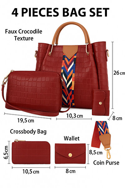 Generic Women’s PU Leather Handbag Set – Designer Tote Satchel Shoulder Bag with 3 Pouches