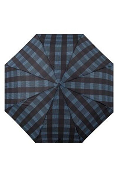 OEM Umbrelă de ploaie pliabilă automată, neagră, în carouri, cu curea, 32,5 cm