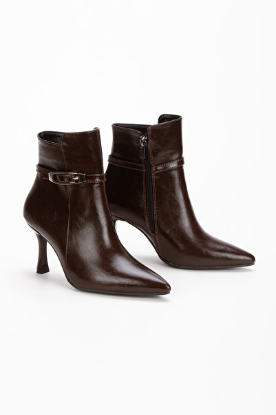 KAYRA VARDAR SHOES Şık Tokalı Fermuarlı 8 cm İnce Topuklu Bot
