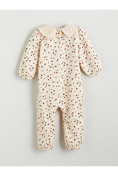 LC Waikiki Beige Baby Collar Floral Baby Girl Romper