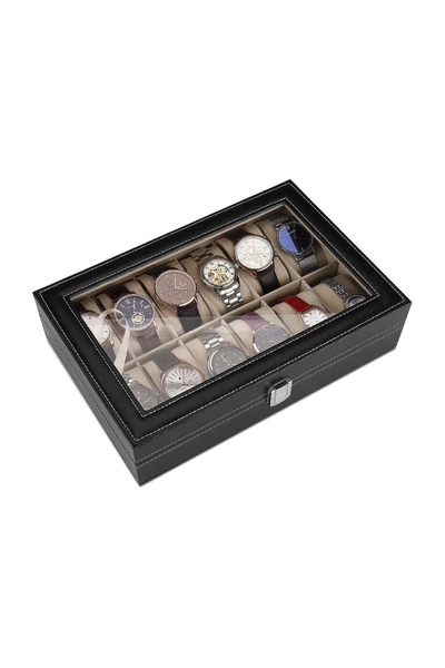 Generic 12 Grid Leather Watch Display Case Jewelry Collection Storage Organizer Box Holder