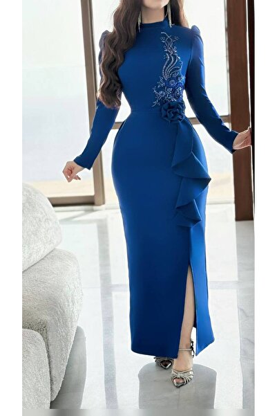 Generic Royal blue evening dress with luxurious embroidery and elegant feminine design