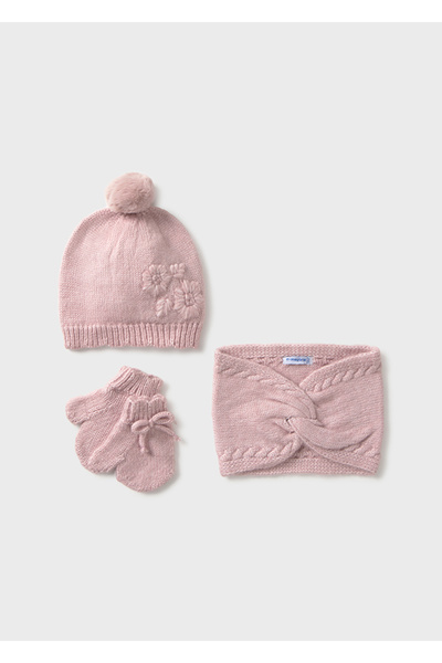 MAYORAL Baby Girl Children's Beanie Set, Scarf and Gloves Knitted Gray