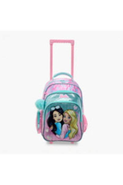 Barbie Trolley Backpack with Retractable Handle and Print - 16 Inches