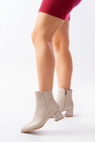 DURUNUN BUTİĞİ Dumma Bej Cilt ( 5 Cm Topuklu ) Günlük Kullanım Kadın Botu