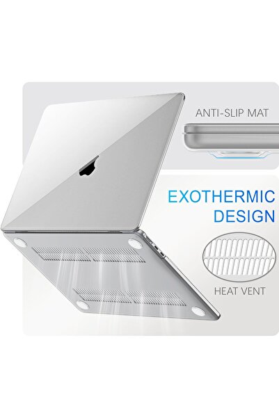Novatis Macbook Air 13.6 M2 M3 M4 2022 2024 2025 A2681 A3113 A3240 Uyumlu Şeffaf Tam Koruyucu Kılıf Kapak