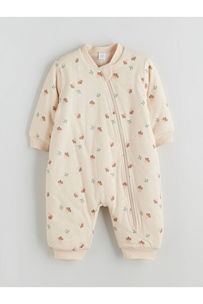 LC Waikiki Beige 2.5 Tog Crew Neck Long Sleeve Baby Girl Jumpsuit