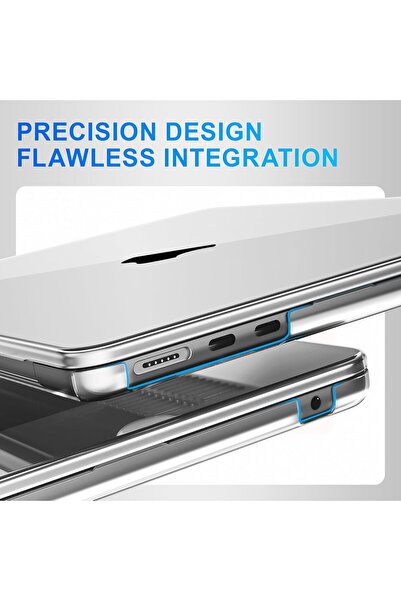 Novatis Macbook Air 13.6 M2 M3 M4 2022 2024 2025 A2681 A3113 A3240 Uyumlu Şeffaf Tam Koruyucu Kılıf Kapak