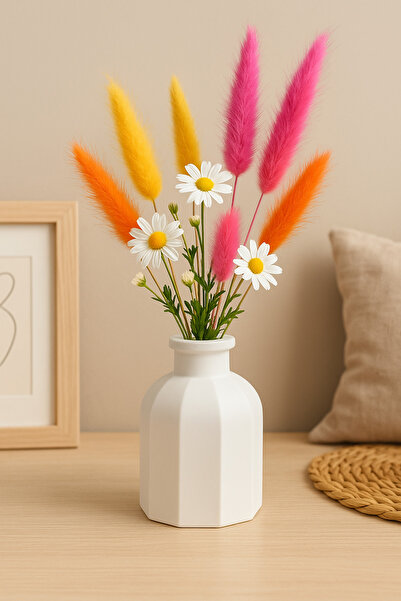 İNLAKECHANDMADE Modern Beyaz Dekoratif Vazo – Minimalist Masa Üstü Ev Aksesuarı | İn Lak’Ech